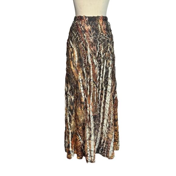 Reba brown yellow print pleated pull on boho maxi skirt size Large - Picture 15 of 16